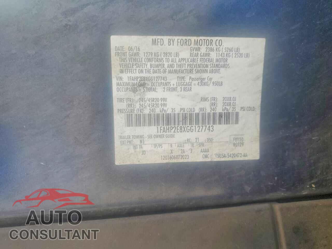 FORD TAURUS 2016 - 1FAHP2E8XGG127743
