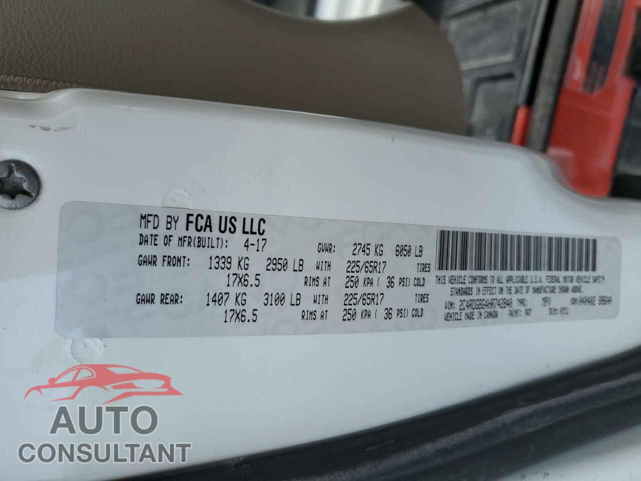 DODGE CARAVAN 2017 - 2C4RDGBG4HR742840