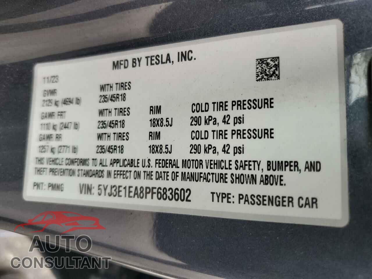 TESLA MODEL 3 2023 - 5YJ3E1EA8PF683602