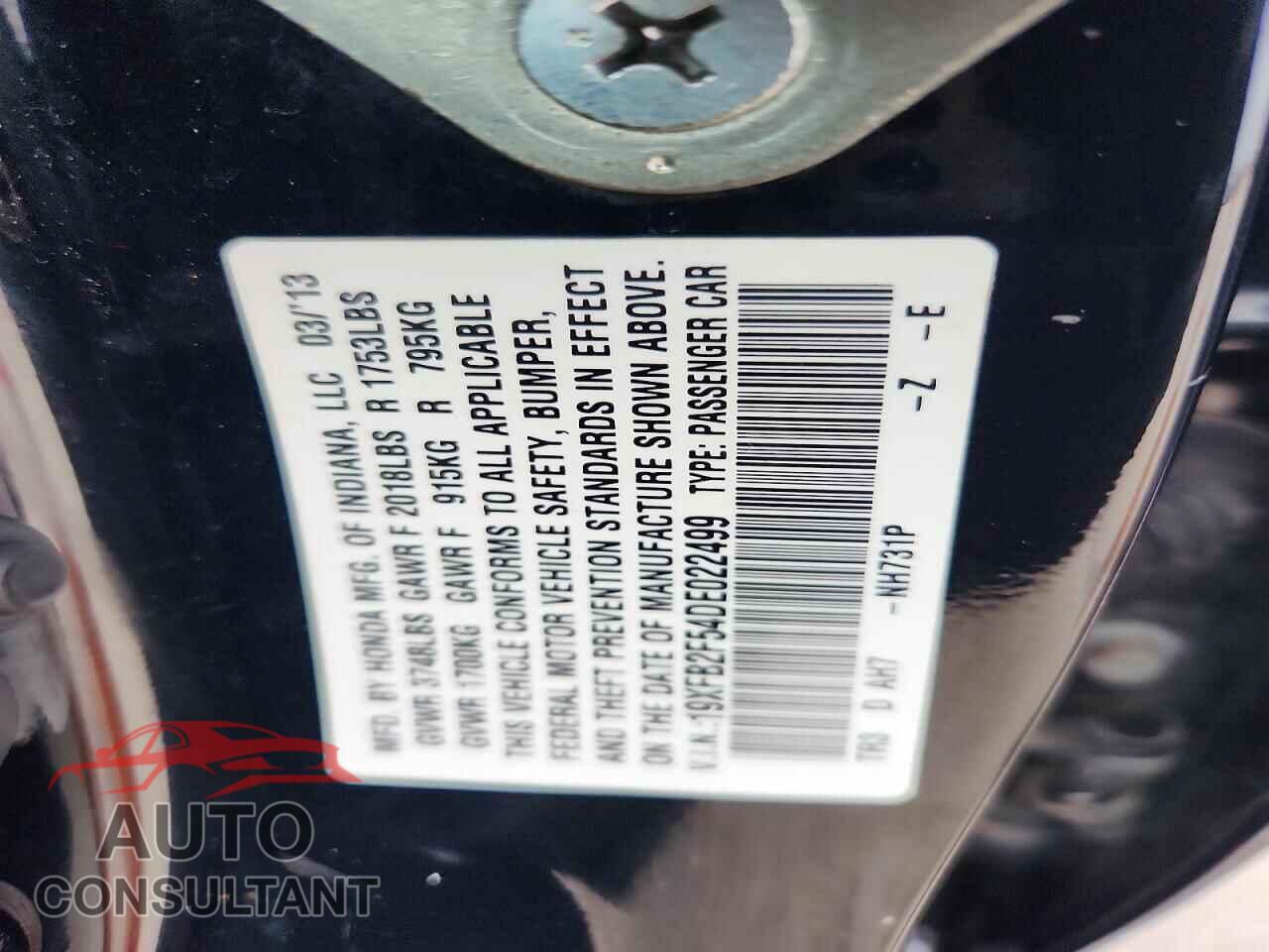 HONDA CIVIC 2013 - 19XFB2F54DE022499