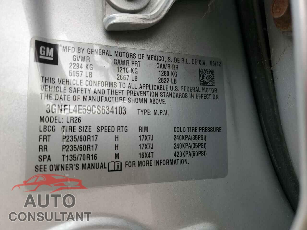 CHEVROLET CAPTIVA 2012 - 3GNFL4E59CS634103