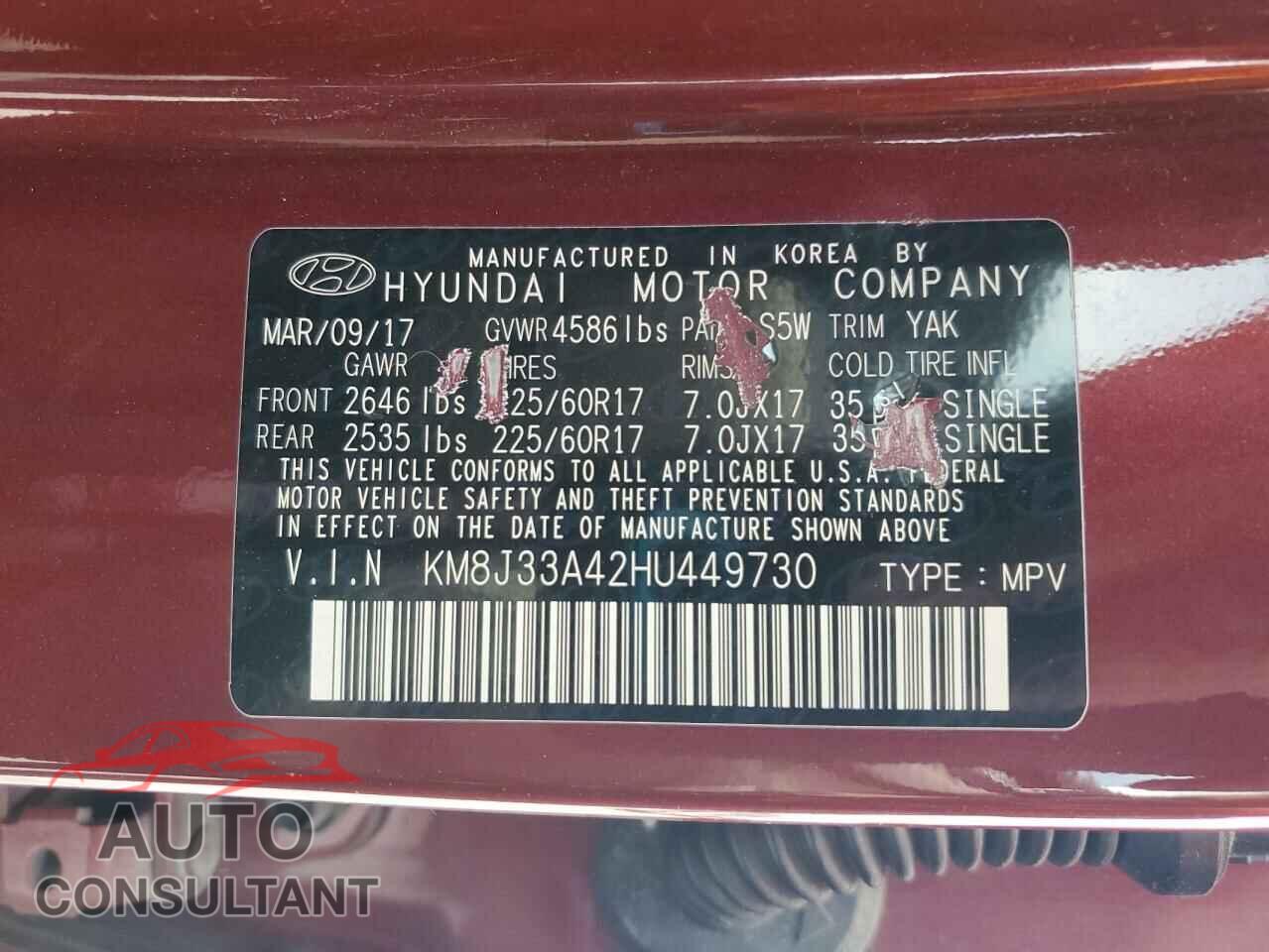 HYUNDAI TUCSON 2017 - KM8J33A42HU449730