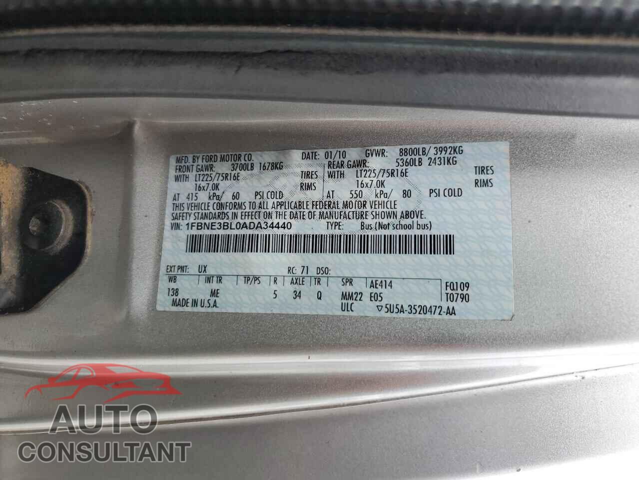 FORD ECONOLINE 2010 - 1FBNE3BL0ADA34440