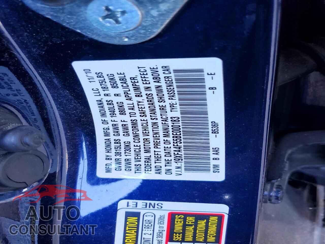 HONDA CIVIC 2011 - 19XFA4F55BE000183