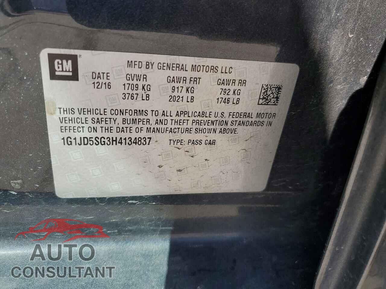 CHEVROLET SONIC 2017 - 1G1JD5SG3H4134837