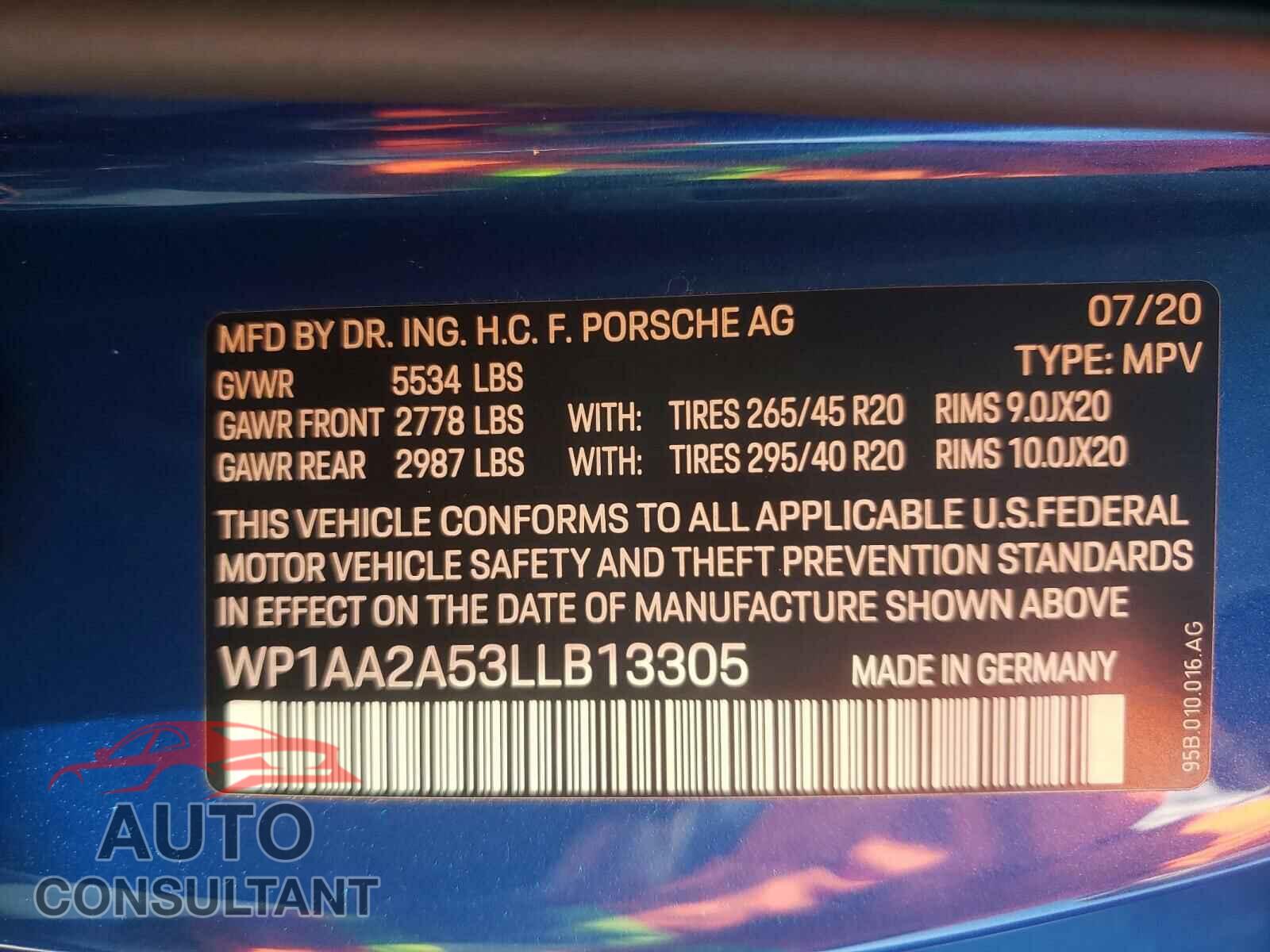 PORSCHE MACAN 2020 - WP1AA2A53LLB13305