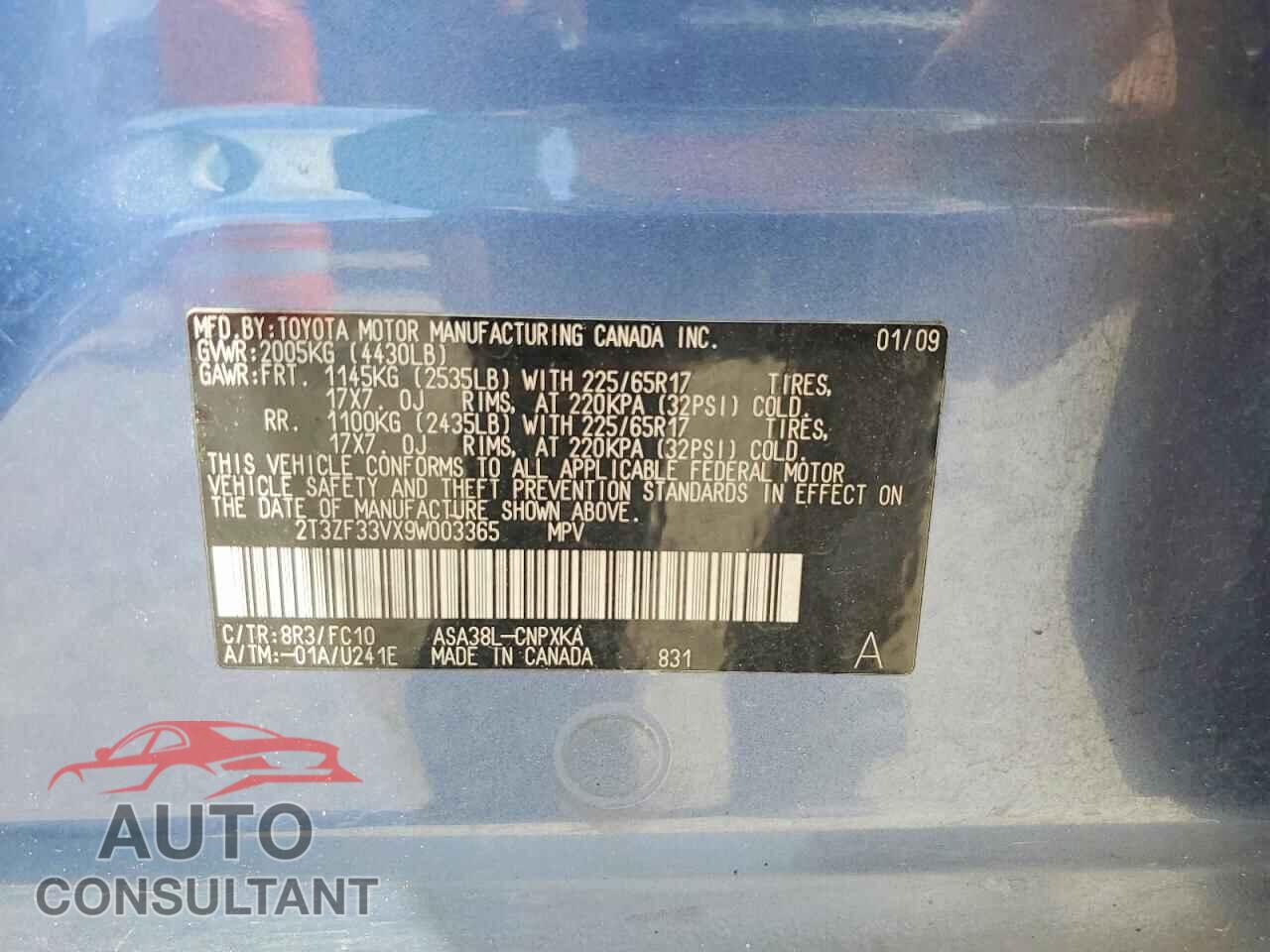 TOYOTA RAV4 2009 - 2T3ZF33VX9W003365