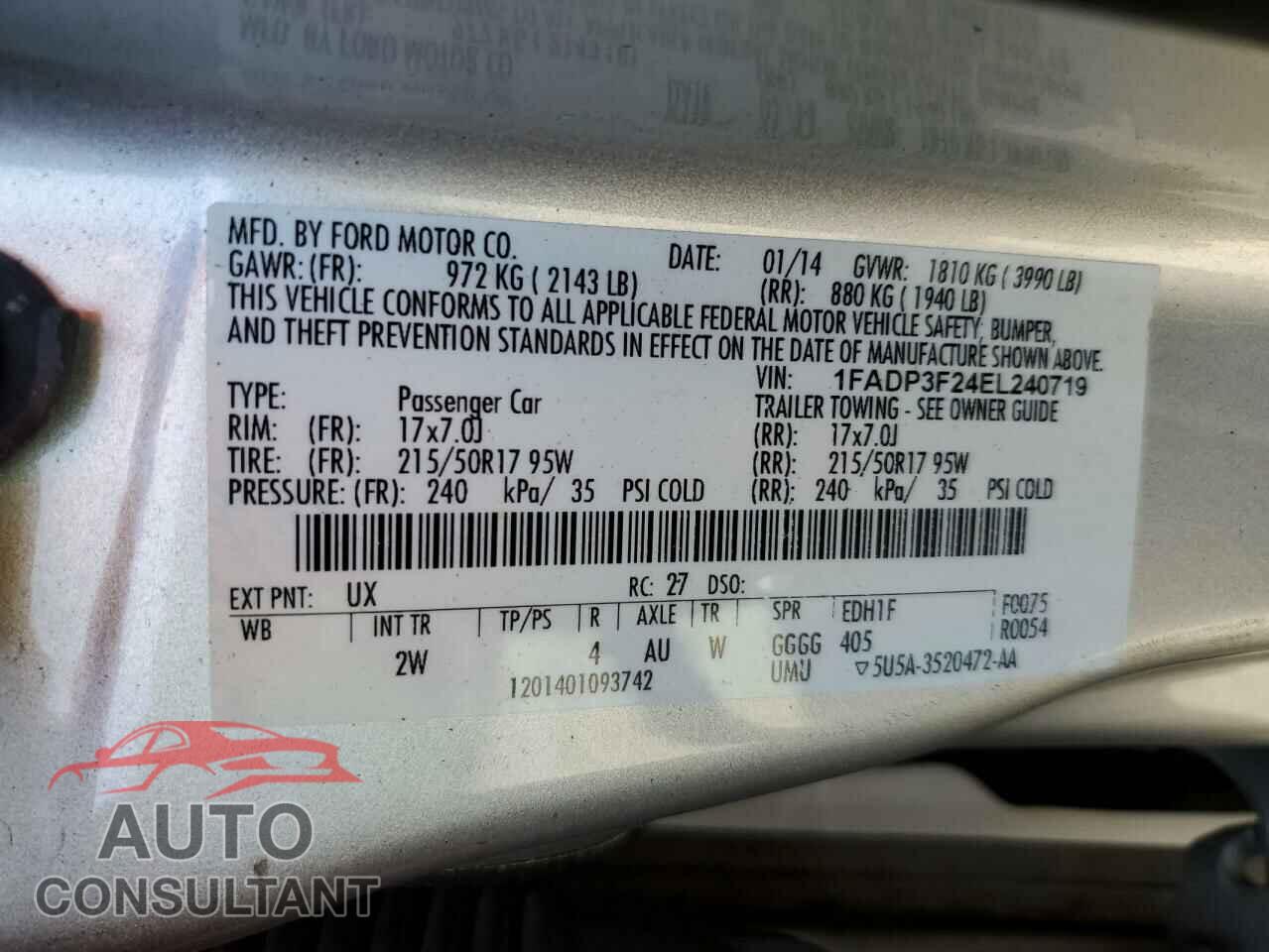 FORD FOCUS 2014 - 1FADP3F24EL240719
