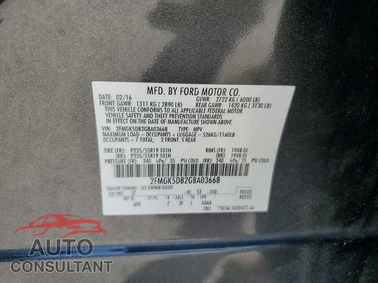 FORD FLEX 2016 - 2FMGK5D82GBA03668