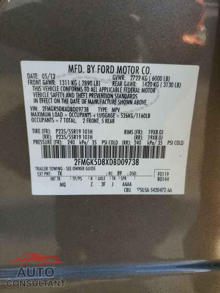 FORD FLEX 2013 - 2FMGK5D8XDBD09738
