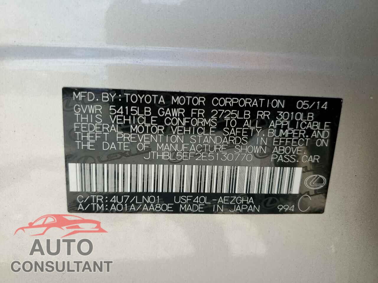 LEXUS LS460 2014 - JTHBL5EF2E5130770