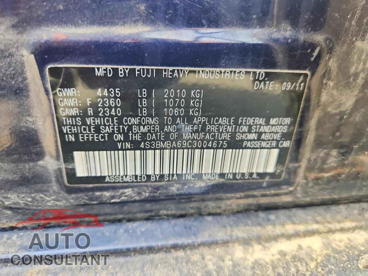 SUBARU LEGACY 2012 - 4S3BMBA69C3004675