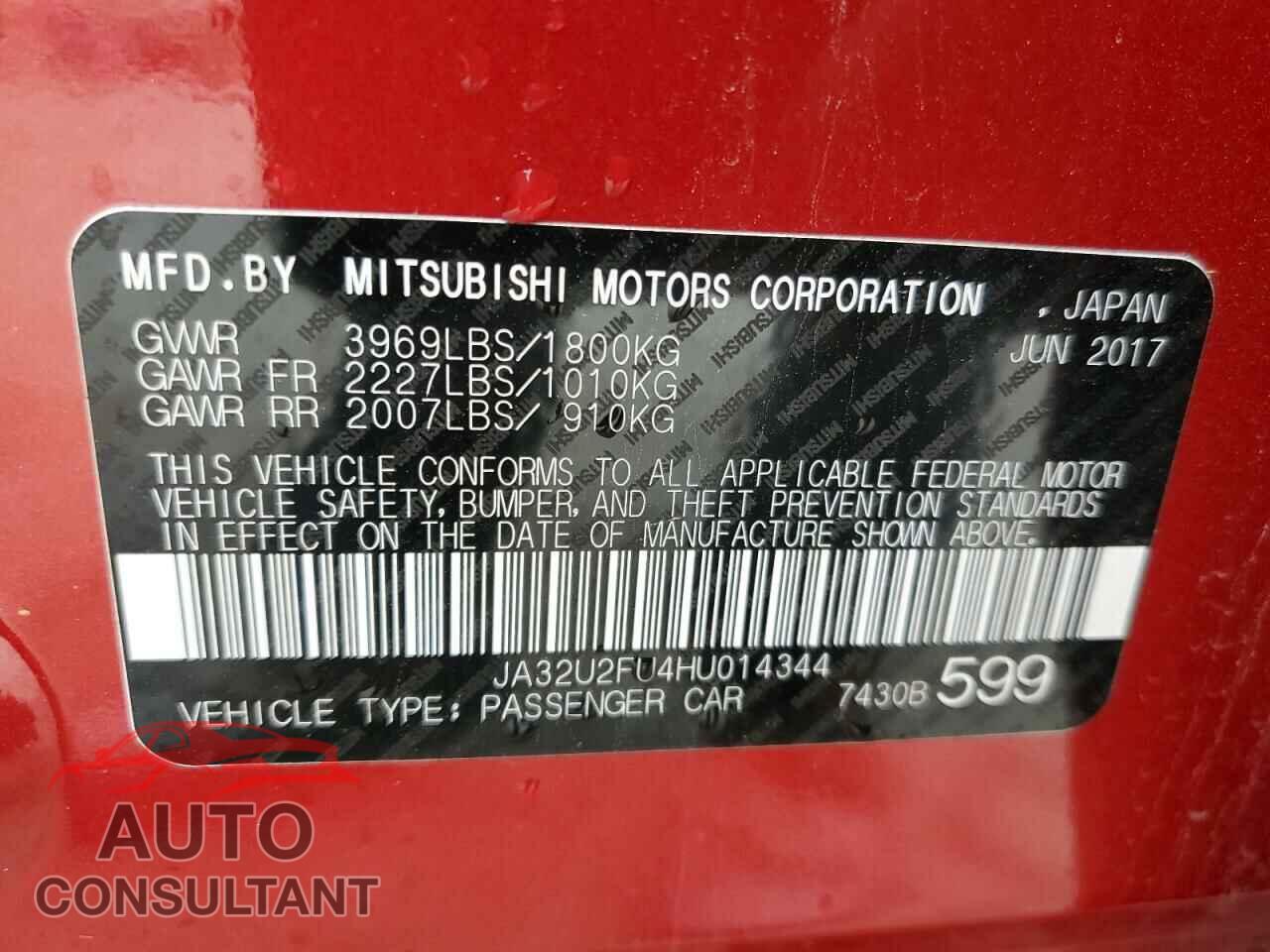 MITSUBISHI LANCER 2017 - JA32U2FU4HU014344