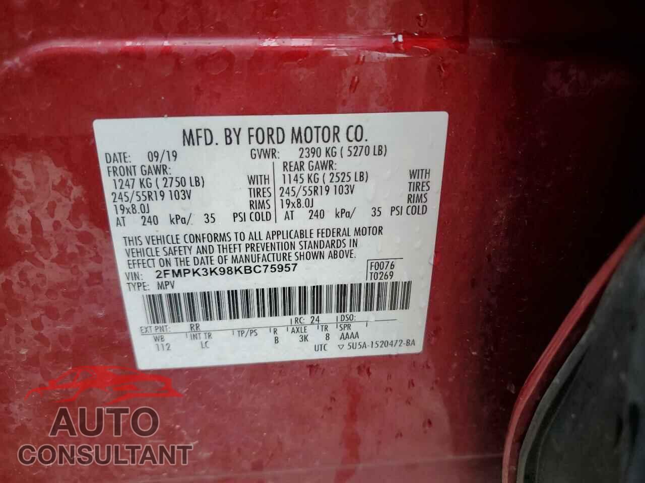 FORD EDGE 2019 - 2FMPK3K98KBC75957