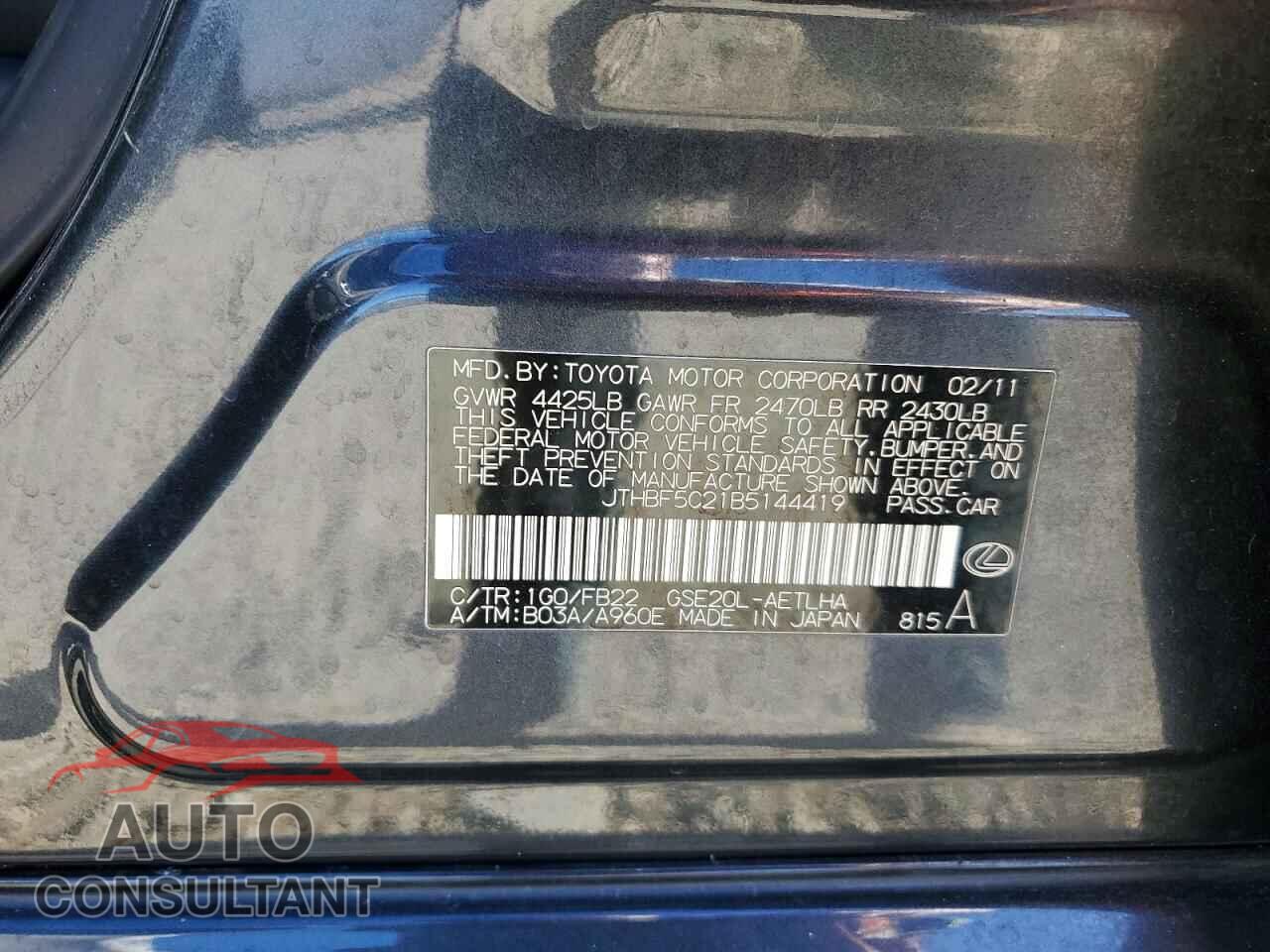LEXUS IS 2011 - JTHBF5C21B5144419