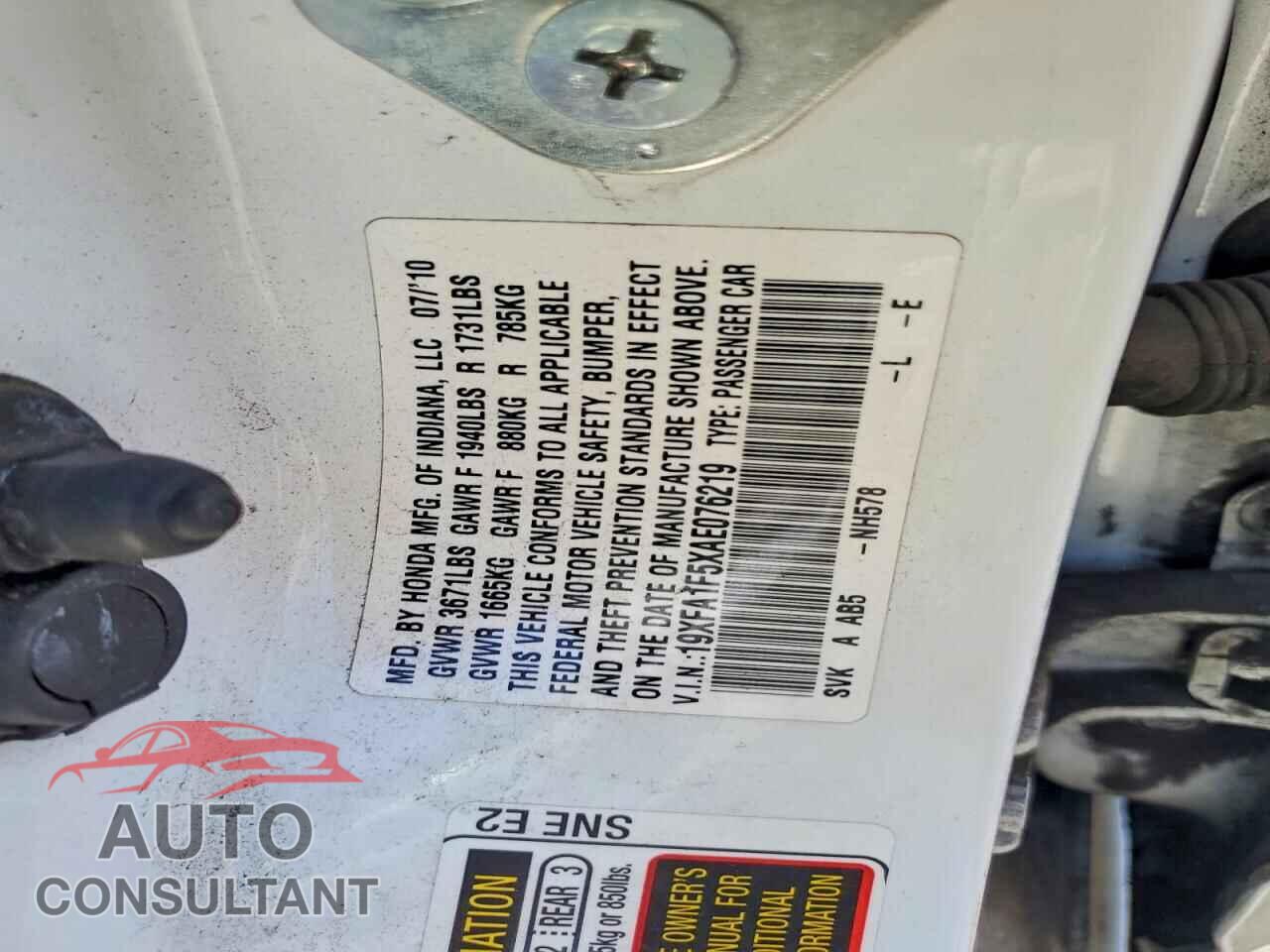 HONDA CIVIC 2010 - 19XFA1F5XAE076219