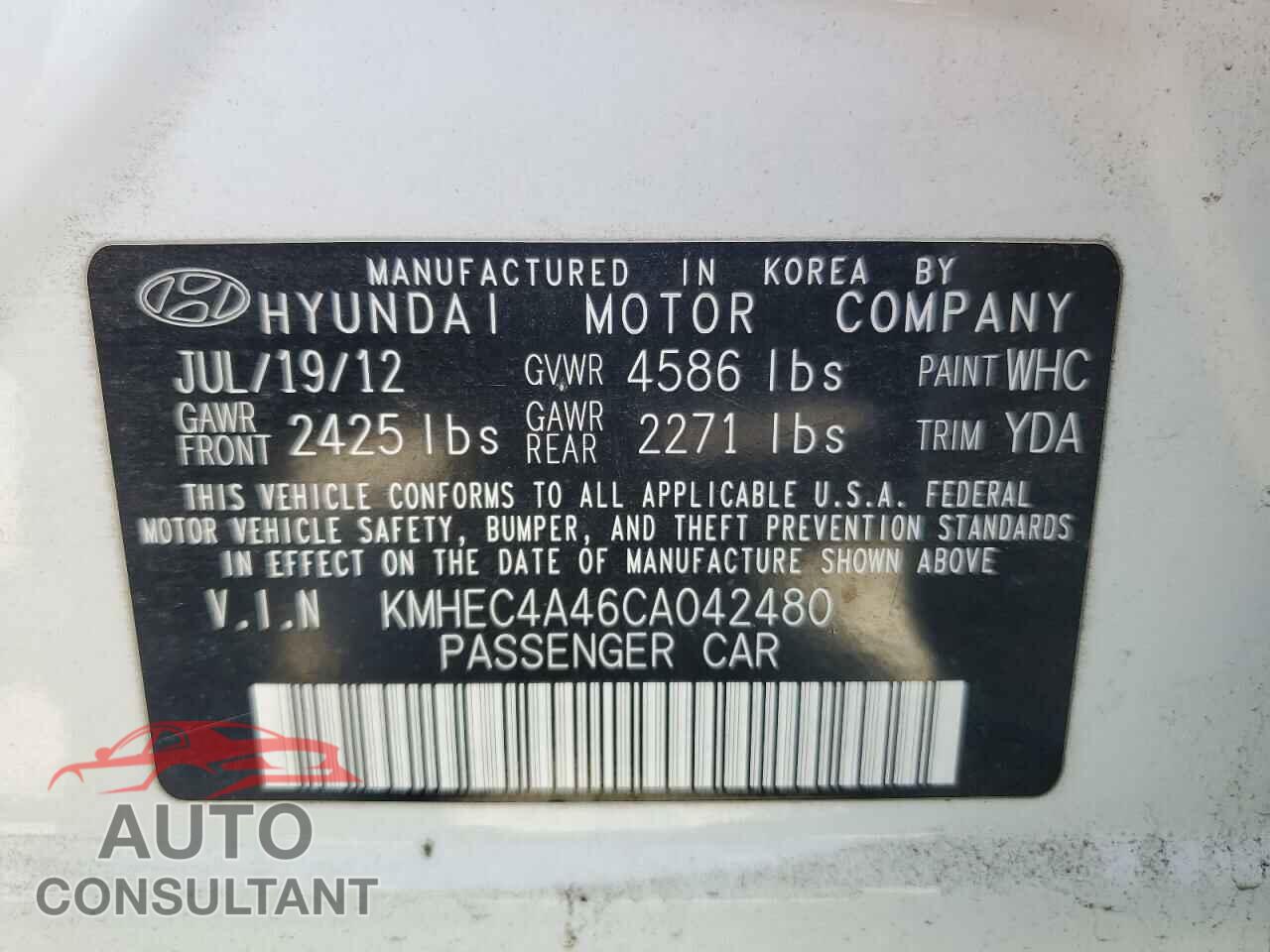 HYUNDAI SONATA 2012 - KMHEC4A46CA042480