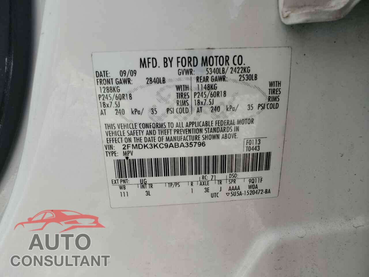 FORD EDGE 2010 - 2FMDK3KC9ABA35796