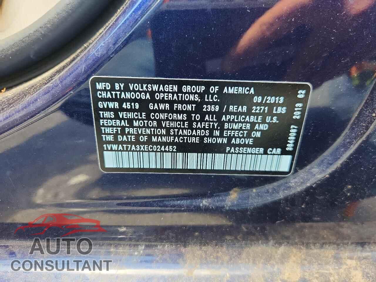VOLKSWAGEN PASSAT 2014 - 1VWAT7A3XEC024452