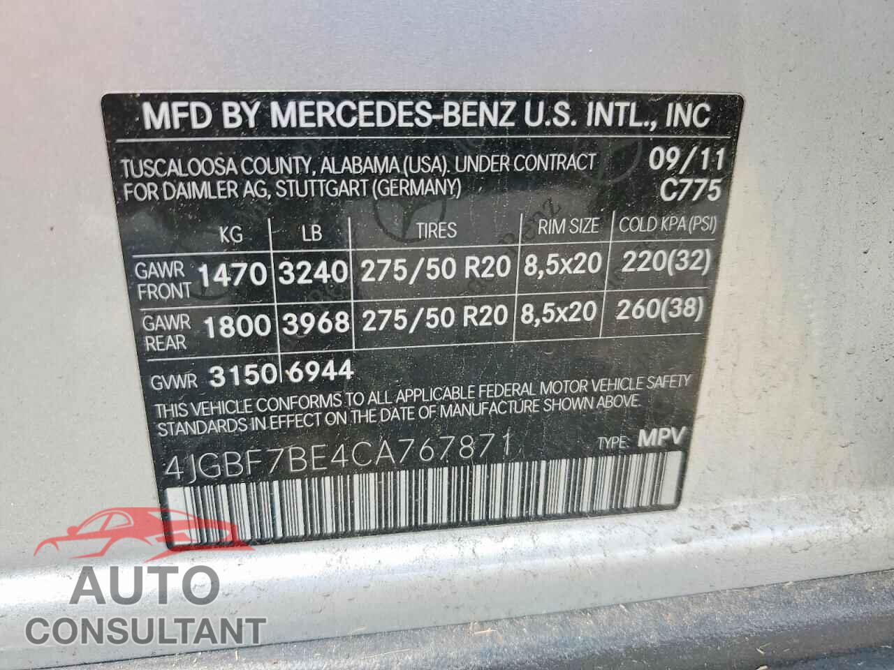 MERCEDES-BENZ GL-CLASS 2012 - 4JGBF7BE4CA767871