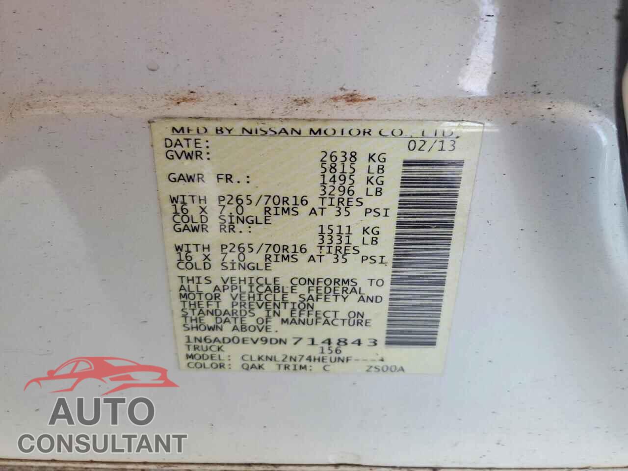 NISSAN FRONTIER 2013 - 1N6AD0EV9DN714843