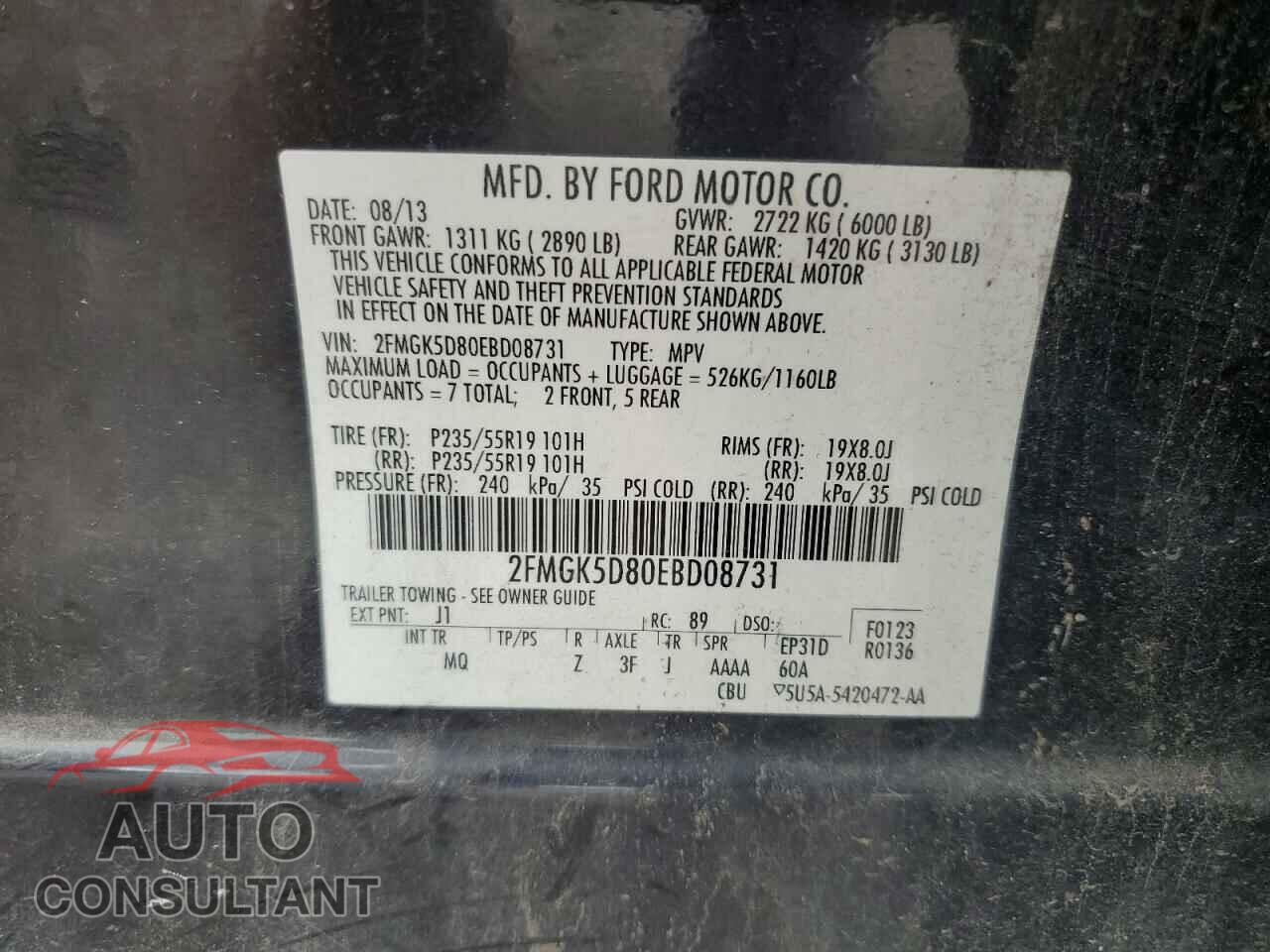 FORD FLEX 2014 - 2FMGK5D80EBD08731