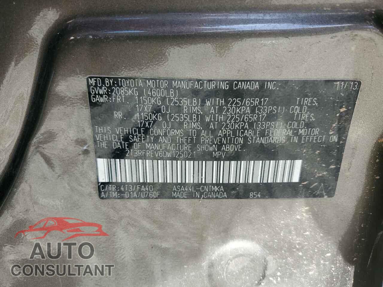 TOYOTA RAV4 2013 - 2T3RFREV6DW125021