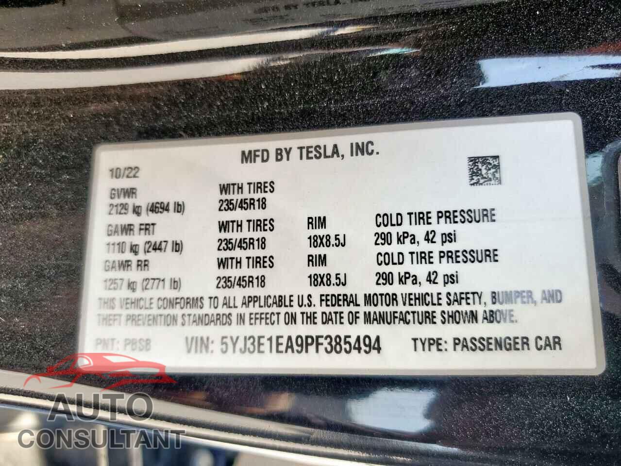 TESLA MODEL 3 2023 - 5YJ3E1EA9PF385494
