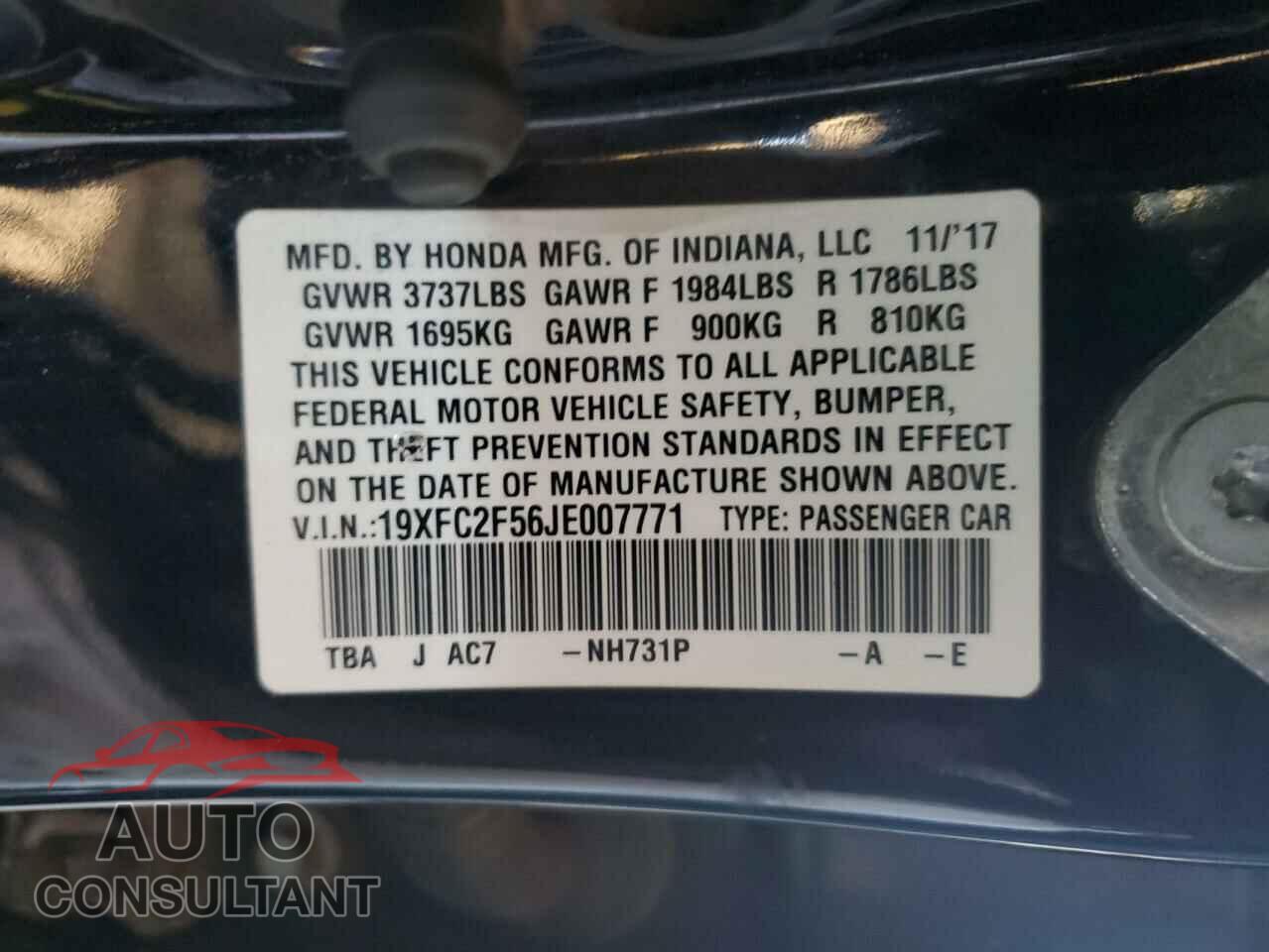 HONDA CIVIC 2018 - 19XFC2F56JE007771