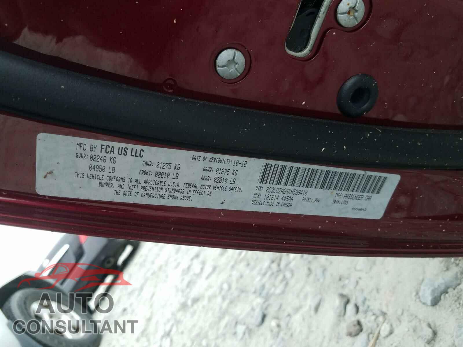 DODGE CHALLENGER 2019 - 2C3CDZAG5KH538410
