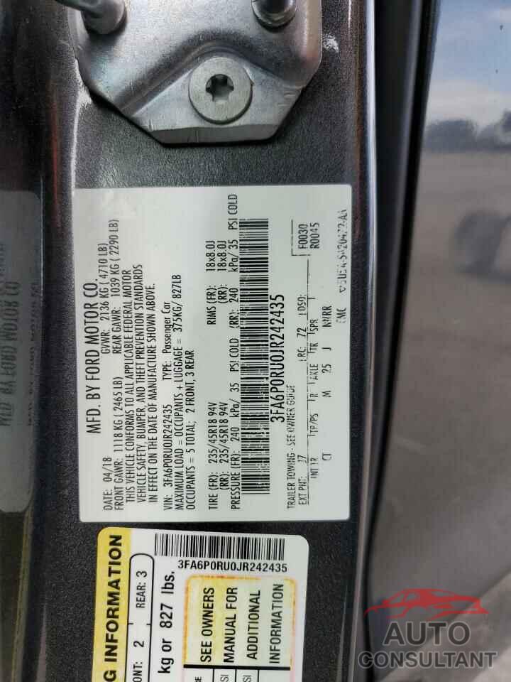 FORD FUSION 2018 - 3FA6P0RU0JR242435