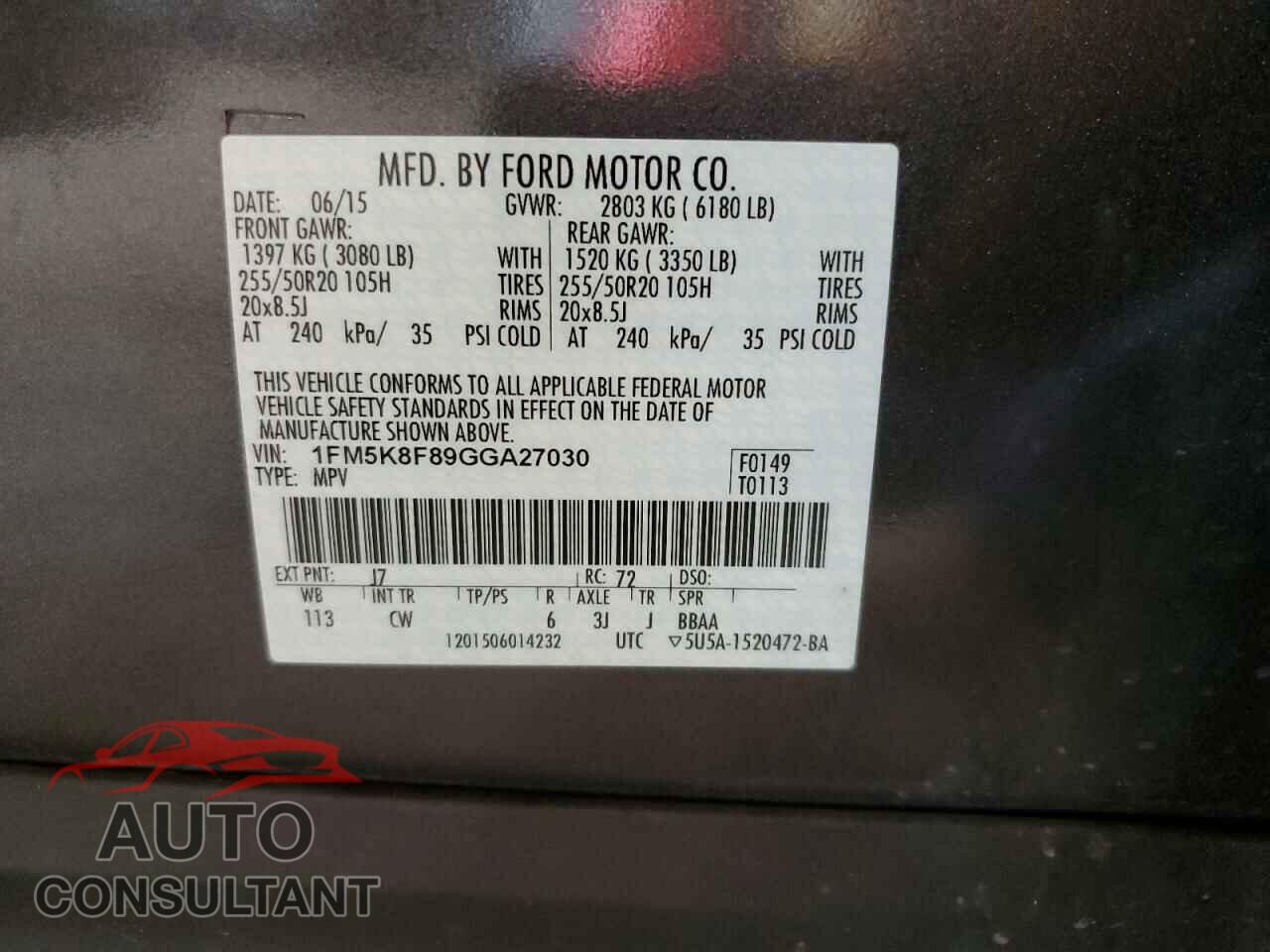 FORD EXPLORER 2016 - 1FM5K8F89GGA27030