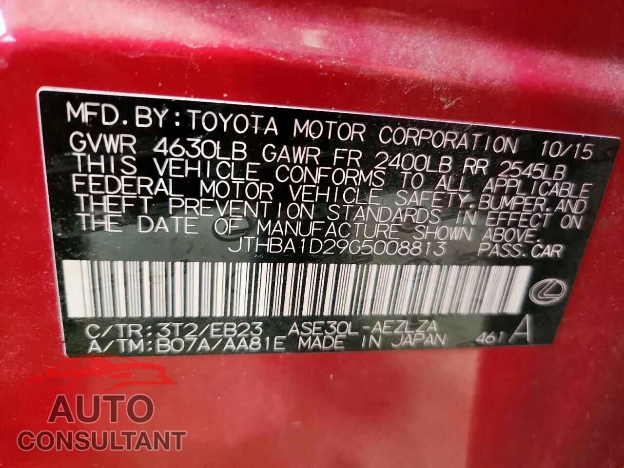 LEXUS IS 2016 - JTHBA1D29G5008813