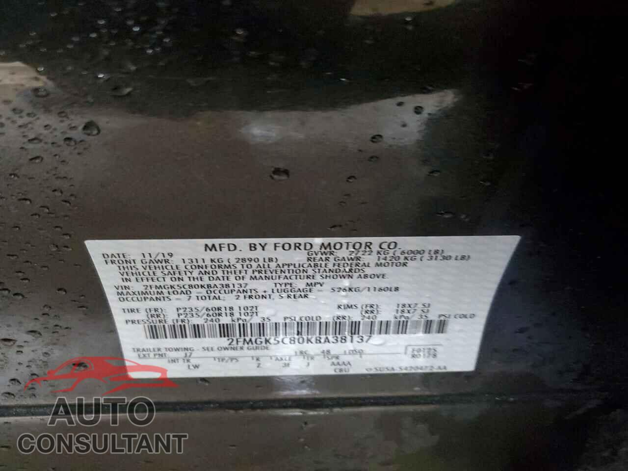 FORD FLEX 2019 - 2FMGK5C80KBA38137