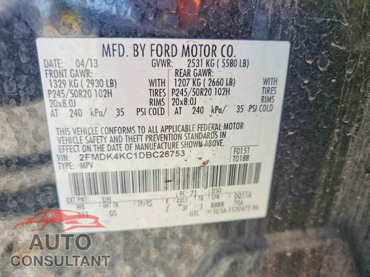 FORD EDGE 2013 - 2FMDK4KC1DBC26753
