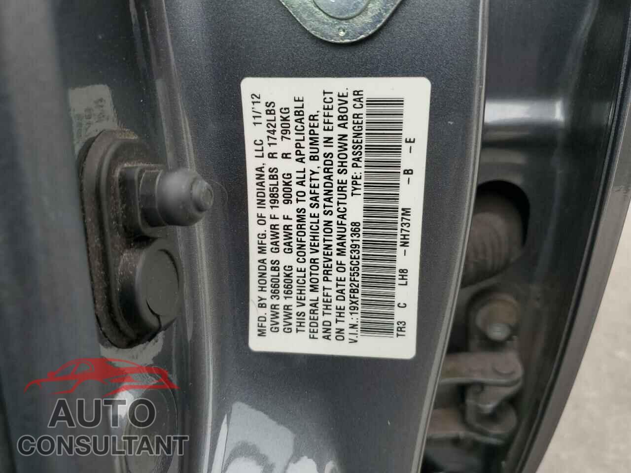 HONDA CIVIC 2012 - 19XFB2F55CE391368
