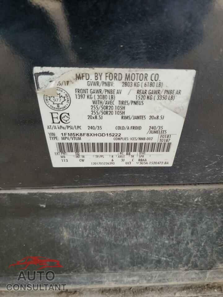 FORD EXPLORER 2017 - 1FM5K8F8XHGD15222