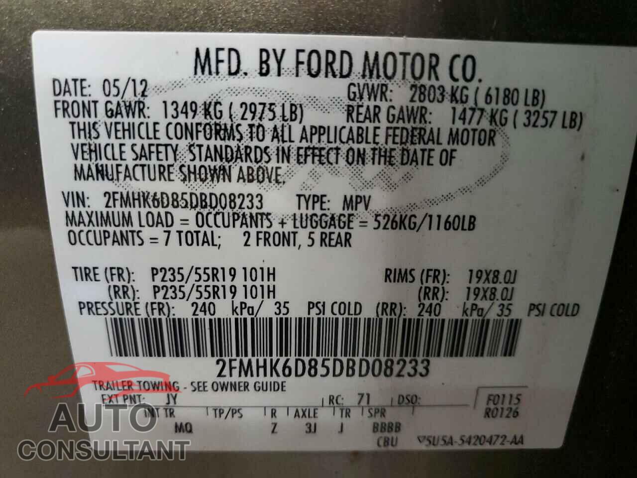 FORD FLEX 2013 - 2FMHK6D85DBD08233