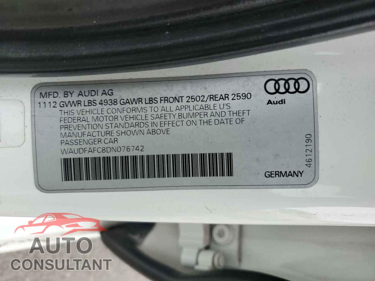 AUDI A6 2013 - WAUDFAFC8DN076742