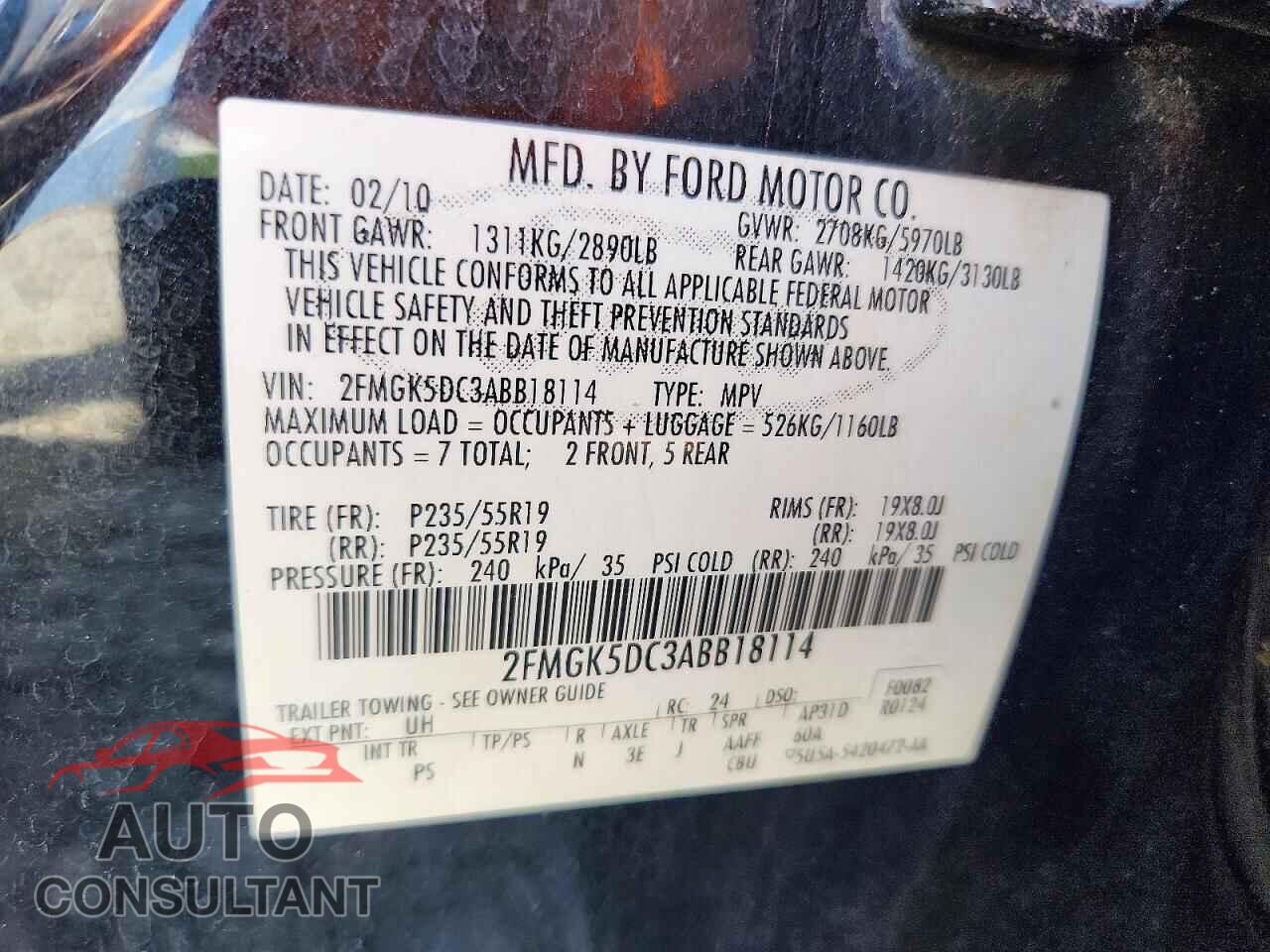 FORD FLEX 2010 - 2FMGK5DC3ABB18114