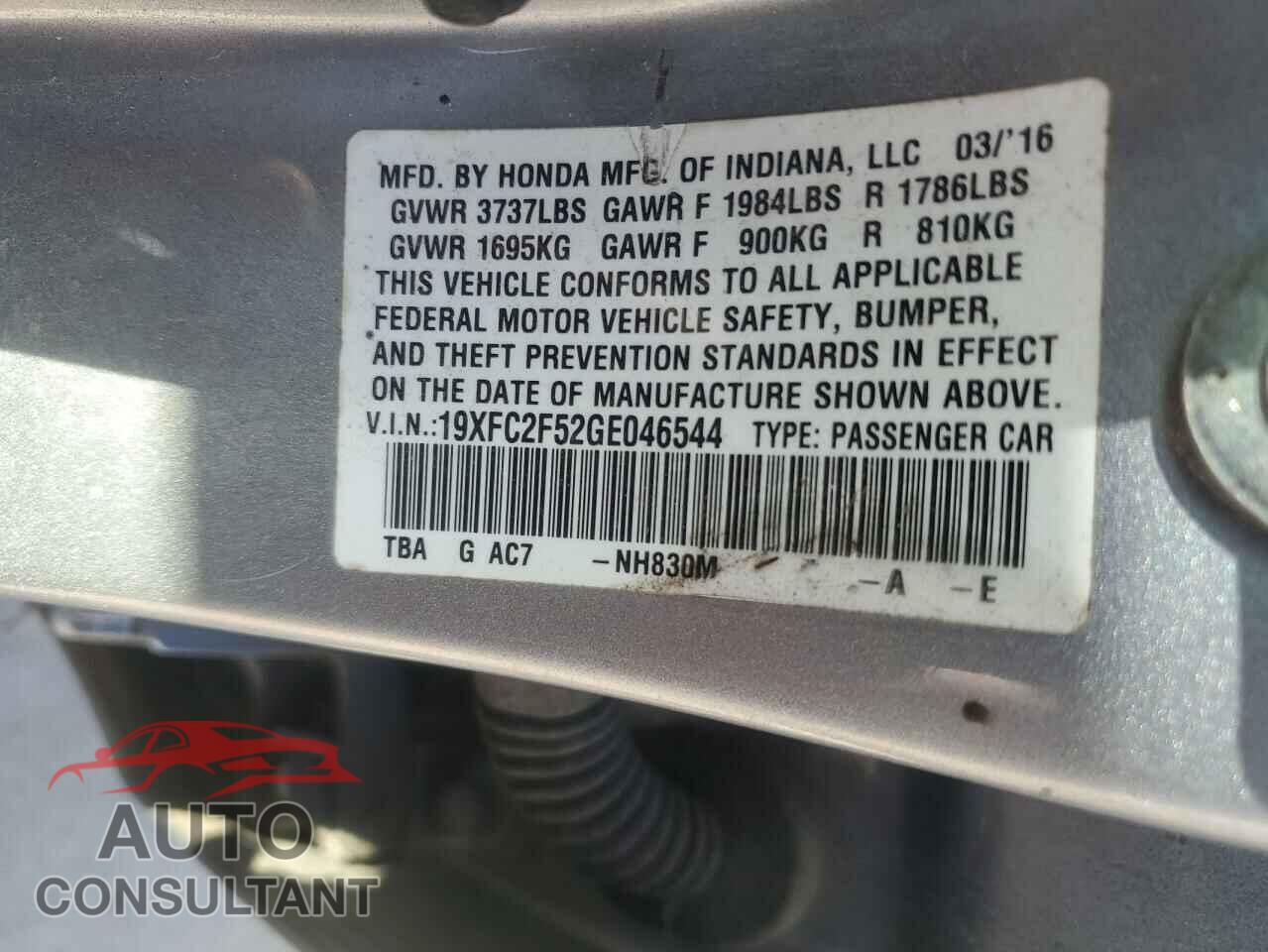 HONDA CIVIC 2016 - 19XFC2F52GE046544