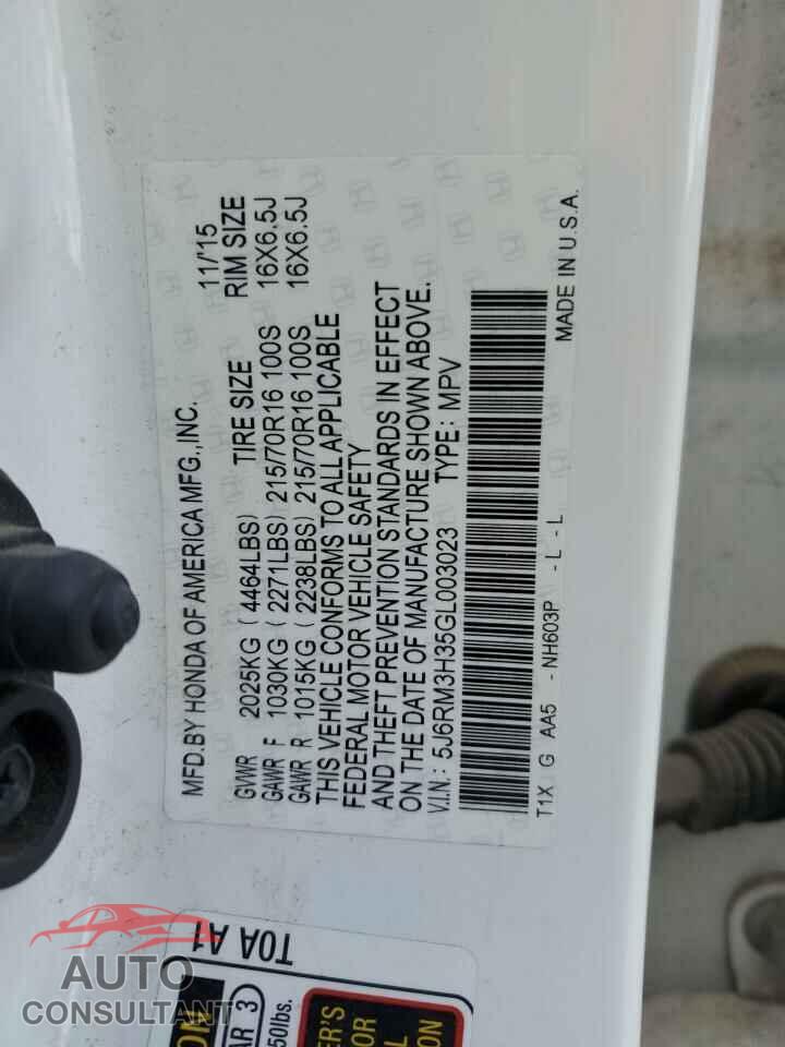 HONDA CRV 2016 - 5J6RM3H35GL003023