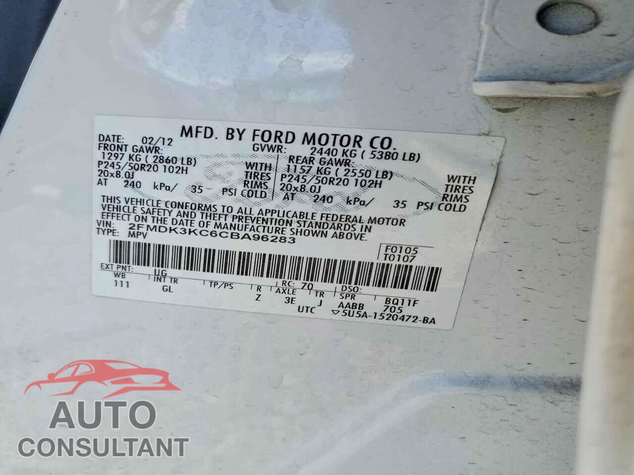 FORD EDGE 2012 - 2FMDK3KC6CBA96283