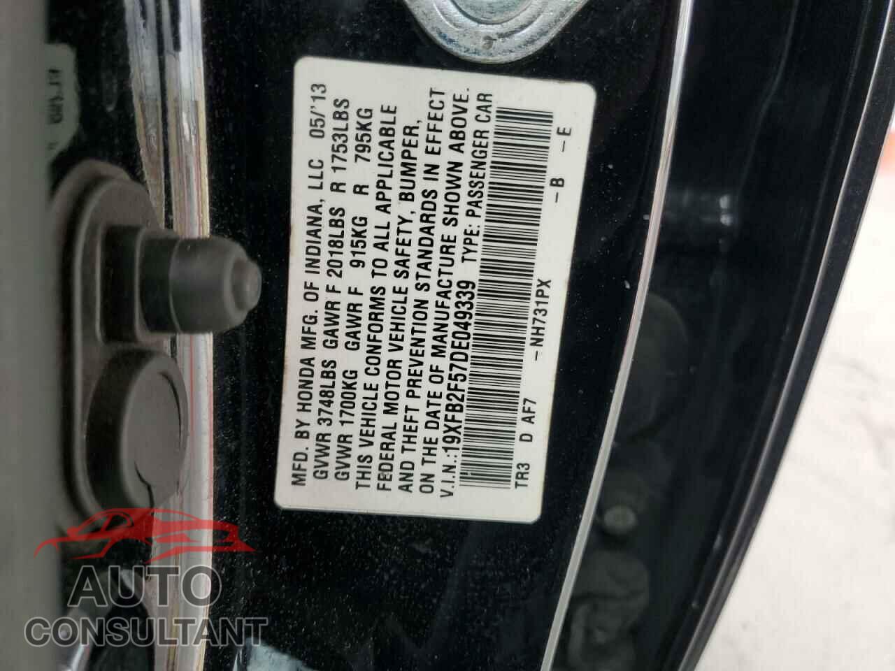 HONDA CIVIC 2013 - 19XFB2F57DE049339
