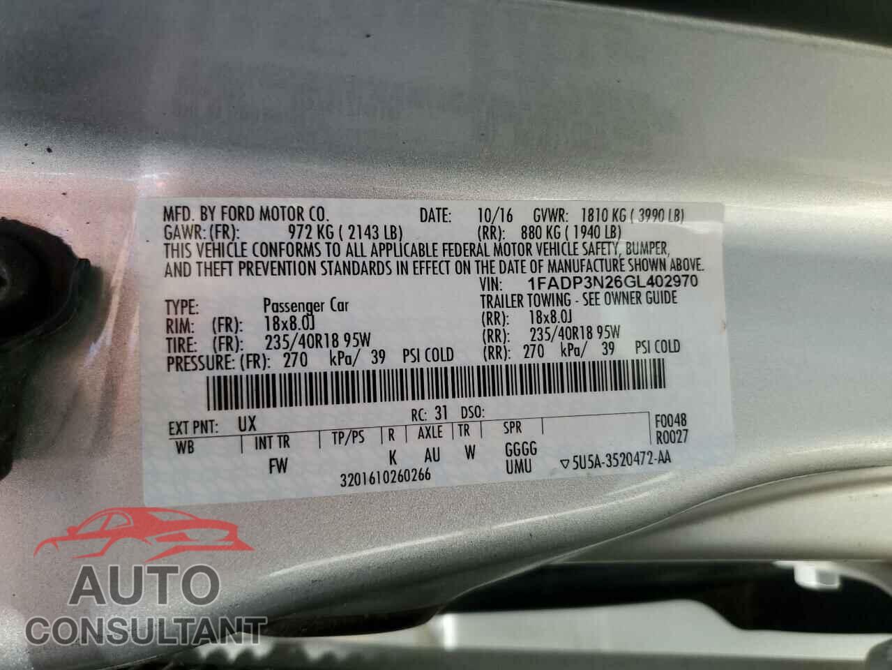 FORD FOCUS 2016 - 1FADP3N26GL402970