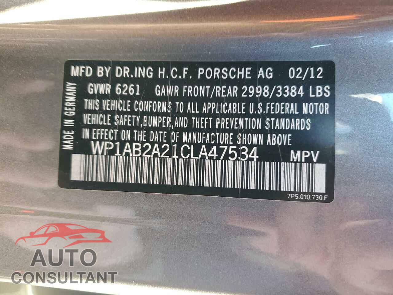 PORSCHE CAYENNE 2012 - WP1AB2A21CLA47534