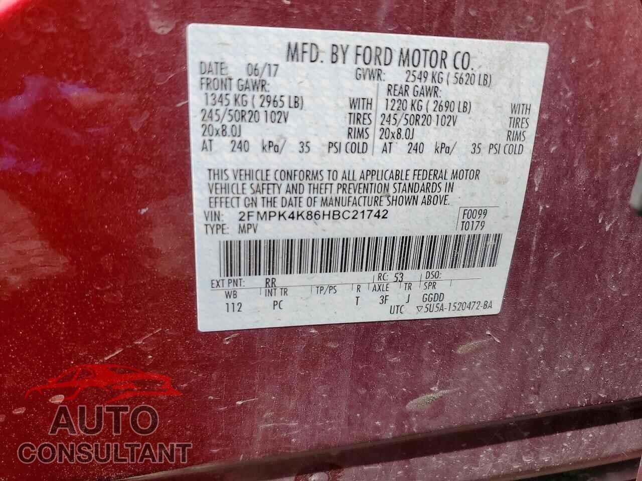 FORD EDGE 2017 - 2FMPK4K86HBC21742