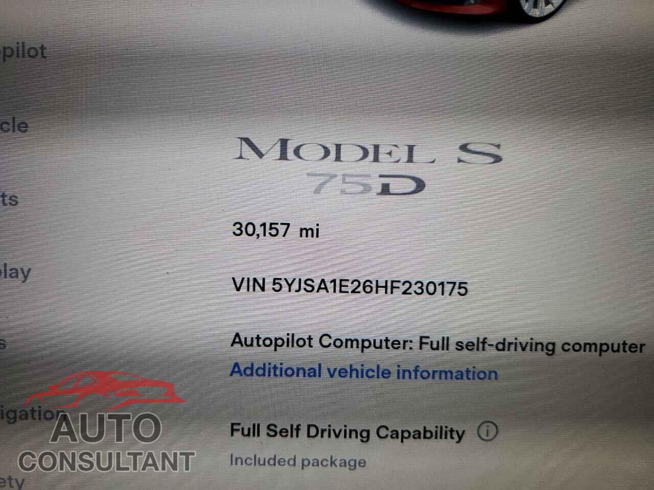 TESLA MODEL S 2017 - 5YJSA1E26HF230175