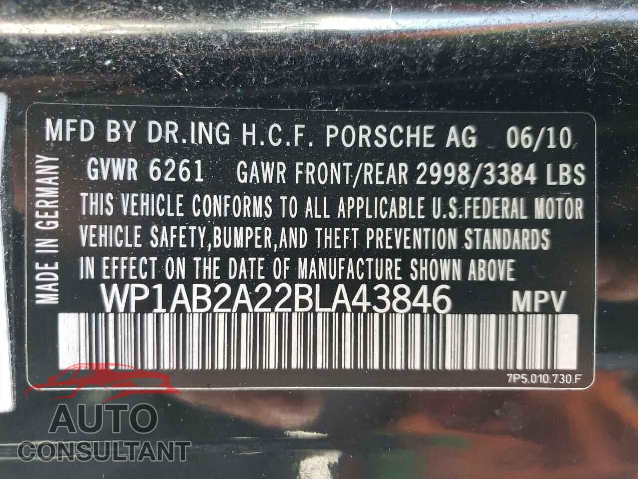 PORSCHE CAYENNE 2011 - WP1AB2A22BLA43846