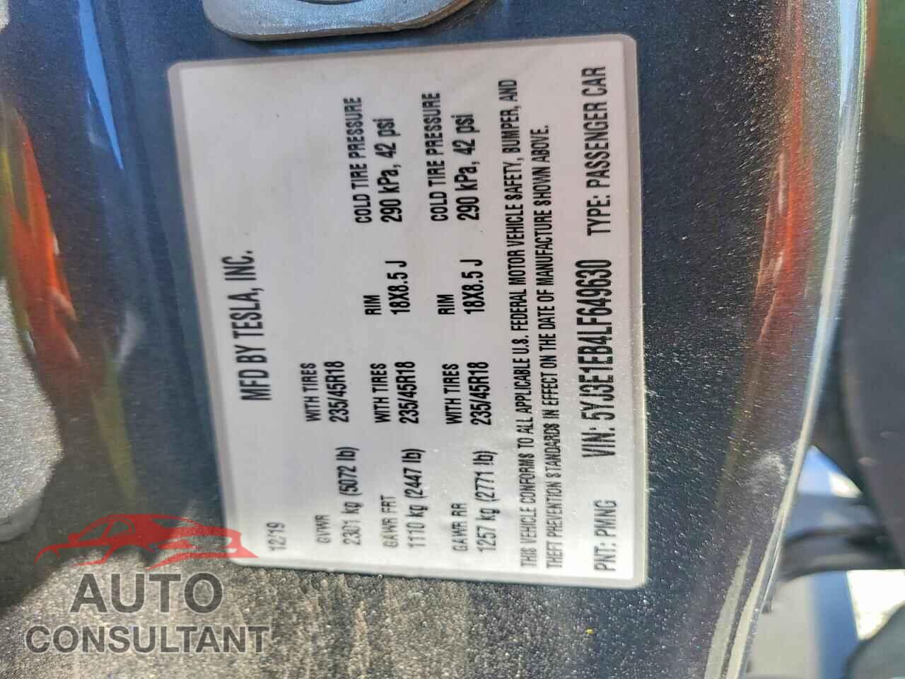 TESLA MODEL 3 2020 - 5YJ3E1EB4LF649630